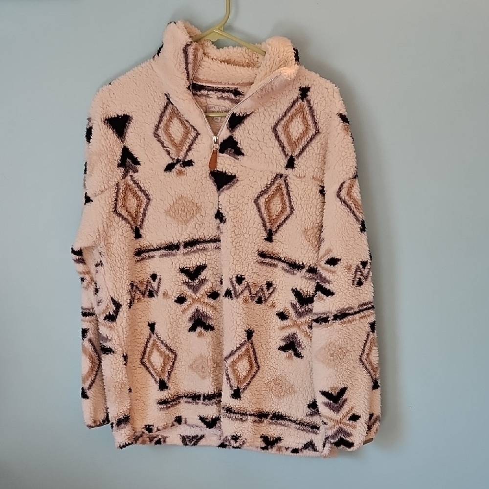 Cozy Geometric Pattern Sherpa Jacket - image 1